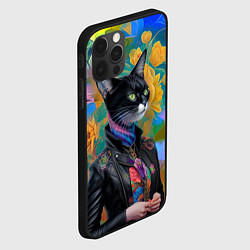 Чехол для iPhone 12 Pro Модная кошечка в кожаной куртке - нейросеть, цвет: 3D-черный — фото 2