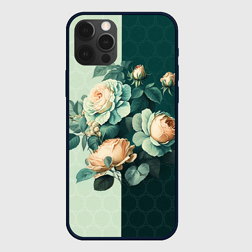 Чехол iPhone 12 Pro Розы на зеленом фоне / 3D-Черный – фото 1