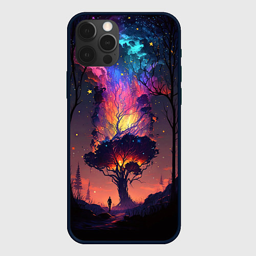 Чехол iPhone 12 Pro Огненное дерево в звездном лесу / 3D-Черный – фото 1