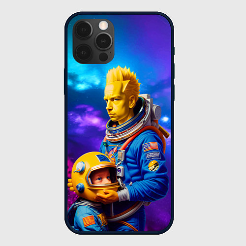 Чехол iPhone 12 Pro Bart Simpson and Maggie in space - neural network / 3D-Черный – фото 1