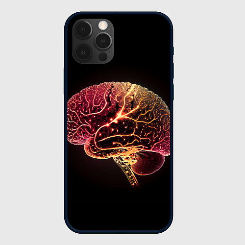 Чехол iPhone 12 Pro Нейронный неоновый мозг / 3D-Черный – фото 1