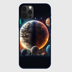 Чехол для iPhone 12 Pro Ппланеты и космос от нейросети, цвет: 3D-черный
