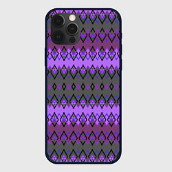 Чехол iPhone 12 Pro Серо-фиолетовый этнический геометрический узор