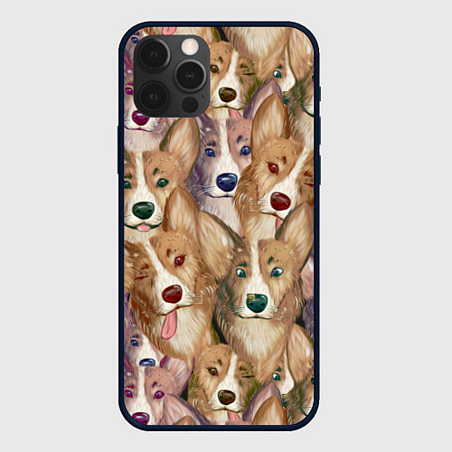Чехол iPhone 12 Pro Паттерн с корги / 3D-Черный – фото 1