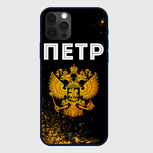 Чехол iPhone 12 Pro Петр и зологой герб РФ / 3D-Черный – фото 1