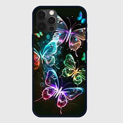 Чехол для iPhone 12 Pro Неоновые дикие бабочки, цвет: 3D-черный