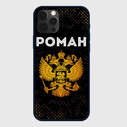 Чехол iPhone 12 Pro Роман и зологой герб РФ / 3D-Черный – фото 1