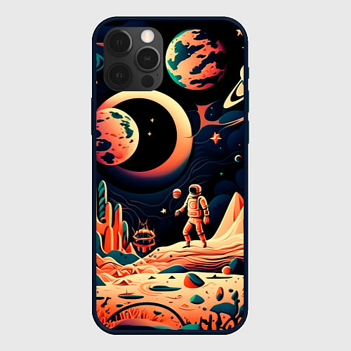 Чехол iPhone 12 Pro Покорение космоса / 3D-Черный – фото 1