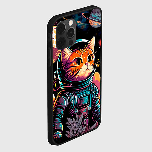 Чехол iPhone 12 Pro Милый котик из космоса / 3D-Черный – фото 2