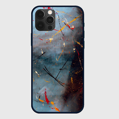 Чехол iPhone 12 Pro Тёмно-серый туман и краски / 3D-Черный – фото 1