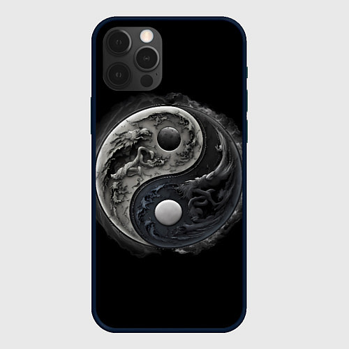 Чехол iPhone 12 Pro Абстракция инь-янь / 3D-Черный – фото 1