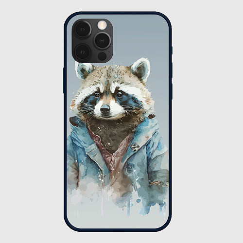 Чехол iPhone 12 Pro Енот в пальто / 3D-Черный – фото 1