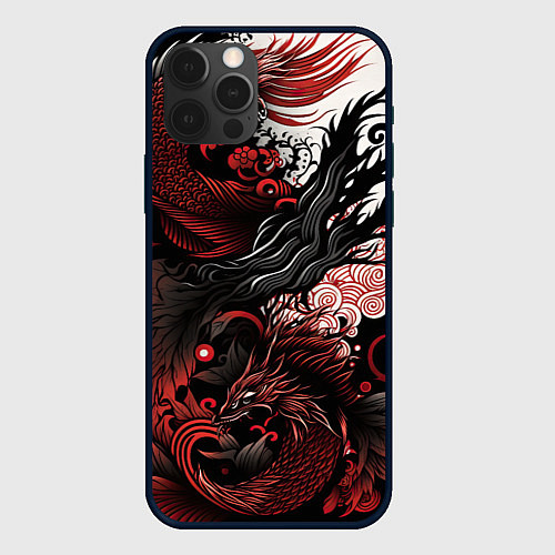 Чехол iPhone 12 Pro Красный Irezumi узор / 3D-Черный – фото 1