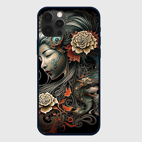 Чехол iPhone 12 Pro Японская девушка Irezumi / 3D-Черный – фото 1