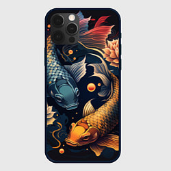 Чехол для iPhone 12 Pro Карпы кои: арт нейросети в стиле японской татуиров, цвет: 3D-черный