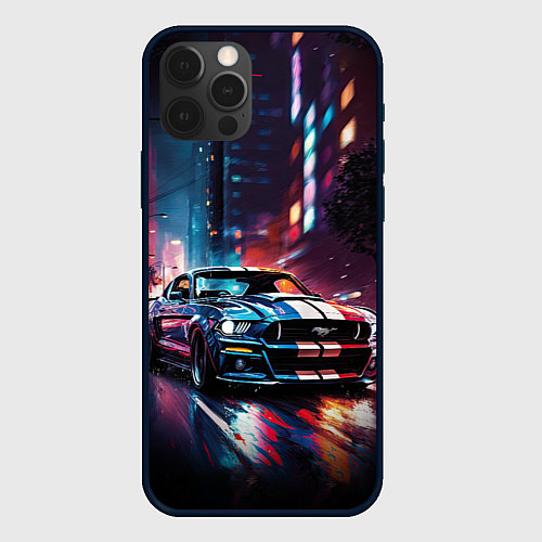 Чехол iPhone 12 Pro Форд мустанг в ночи тройная скорость / 3D-Черный – фото 1