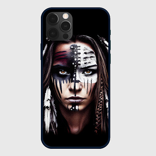 Чехол iPhone 12 Pro Индианка - боевой окрас / 3D-Черный – фото 1