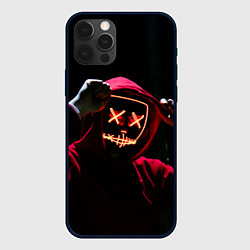 Чехол для iPhone 12 Pro Красно-оранжевый неоновый анонимус, цвет: 3D-черный