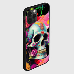 Чехол для iPhone 12 Pro Skull on a background of flowers - irezumi, цвет: 3D-черный — фото 2