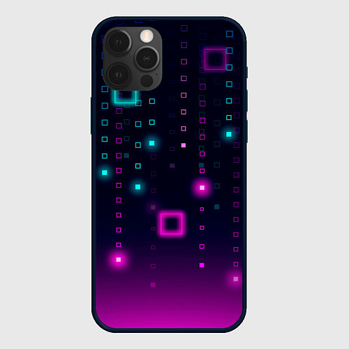 Чехол iPhone 12 Pro Светящиеся неоновые квадраты / 3D-Черный – фото 1