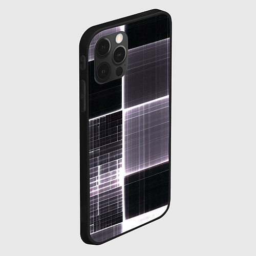 Чехол iPhone 12 Pro Серое неоновое в клеточку / 3D-Черный – фото 2