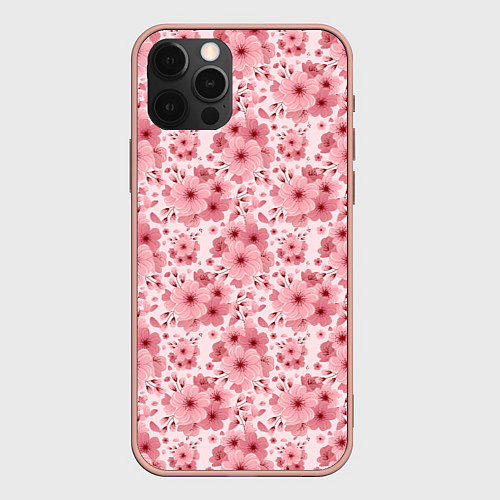 Чехол iPhone 12 Pro Розовые цветы узор / 3D-Светло-розовый – фото 1