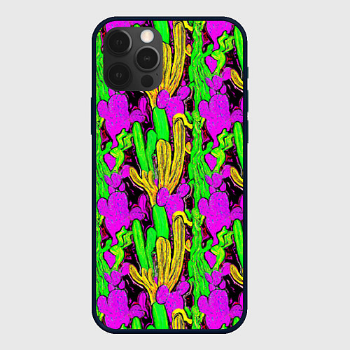Чехол iPhone 12 Pro Абстрактные кактусы / 3D-Черный – фото 1