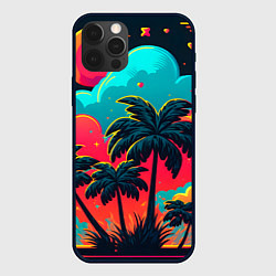 Чехол iPhone 12 Pro Неоновые пальмы на закате