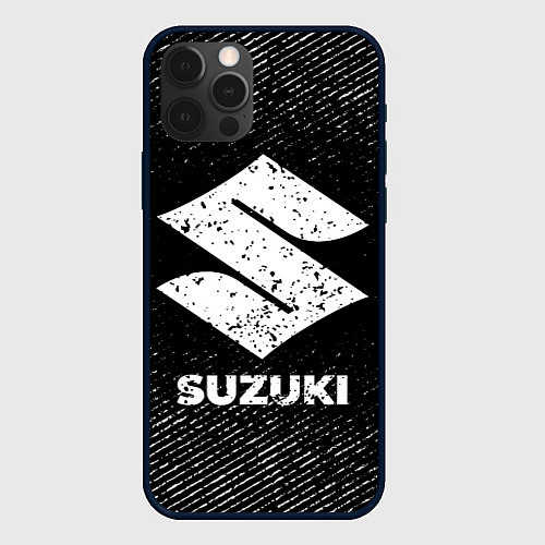 Чехол iPhone 12 Pro Suzuki с потертостями на темном фоне / 3D-Черный – фото 1