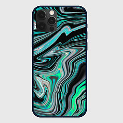 Чехол для iPhone 12 Pro Черно-зеленый флюид арт, цвет: 3D-черный