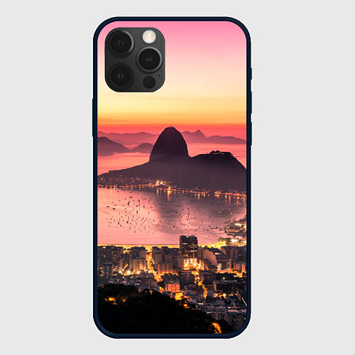 Чехол iPhone 12 Pro Розовый город между скал / 3D-Черный – фото 1