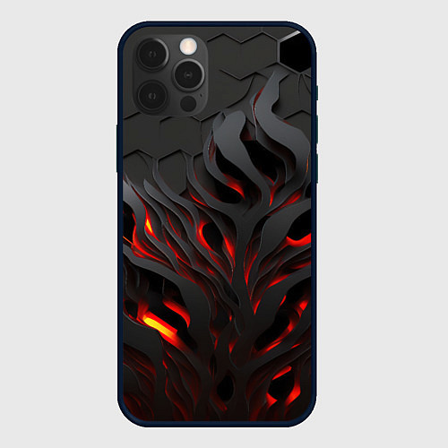 Чехол iPhone 12 Pro Объемное черное пламя / 3D-Черный – фото 1