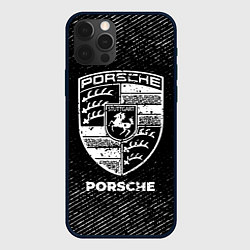 Чехол iPhone 12 Pro Porsche с потертостями на темном фоне