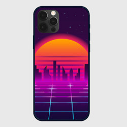 Чехол для iPhone 12 Pro Futuristic Retro City, цвет: 3D-черный