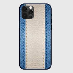 Чехол для iPhone 12 Pro Кожа синяя белая, цвет: 3D-черный