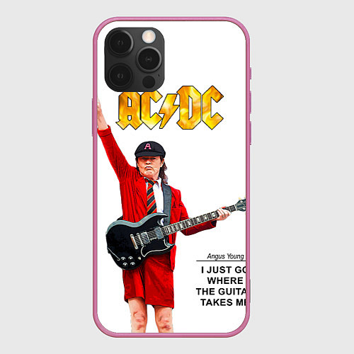 Чехол iPhone 12 Pro Ангус Янг рок группа ACDC / 3D-Малиновый – фото 1