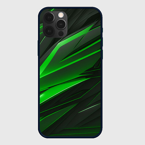 Чехол iPhone 12 Pro Зеленый и черные детали / 3D-Черный – фото 1