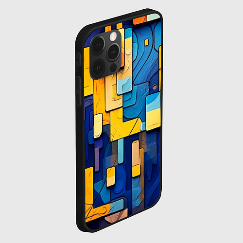Чехол iPhone 12 Pro Синие и жёлтые фигуры / 3D-Черный – фото 2