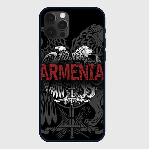 Чехол iPhone 12 Pro Герб Армении с надписью Armenia / 3D-Черный – фото 1