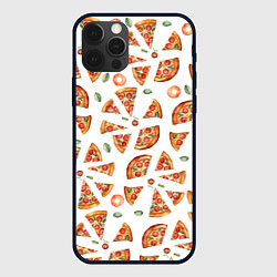 Чехол для iPhone 12 Pro Кусочки пиццы - паттерн на белом, цвет: 3D-черный