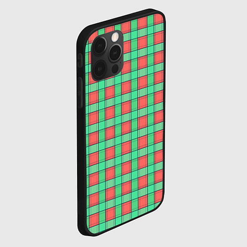 Чехол iPhone 12 Pro Клетчатый зелено -оранжевый паттерн / 3D-Черный – фото 2