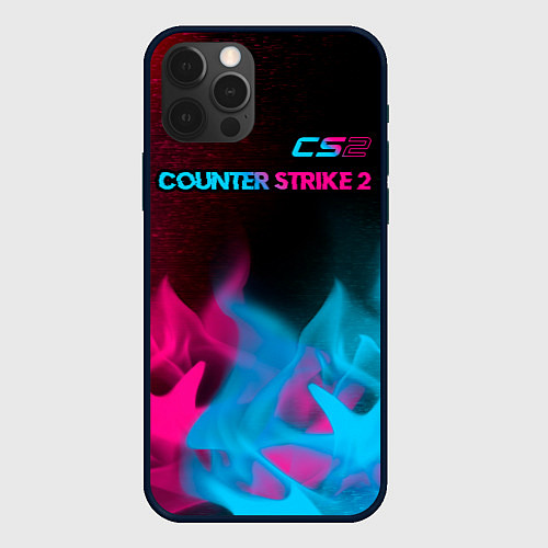 Чехол iPhone 12 Pro Counter Strike 2 - neon gradient: символ сверху / 3D-Черный – фото 1