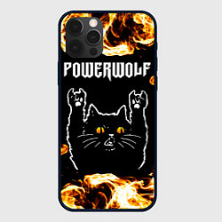 Чехол для iPhone 12 Pro Powerwolf рок кот и огонь, цвет: 3D-черный
