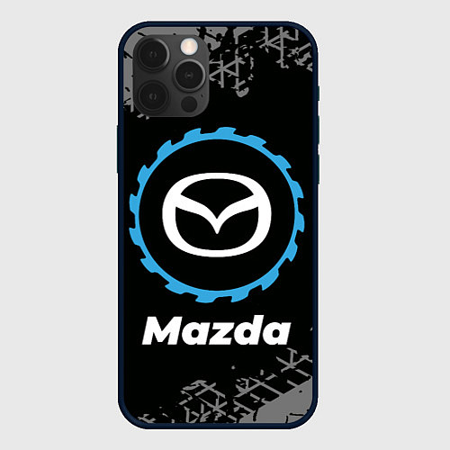 Чехол iPhone 12 Pro Mazda в стиле Top Gear со следами шин на фоне / 3D-Черный – фото 1