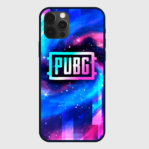 Чехол iPhone 12 Pro PUBG неоновый космос / 3D-Черный – фото 1