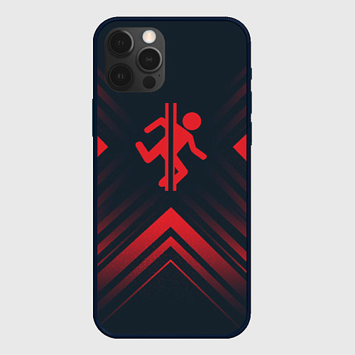 Чехол iPhone 12 Pro Красный символ Portal на темном фоне со стрелками / 3D-Черный – фото 1