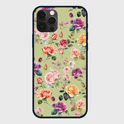 Чехол iPhone 12 Pro Акварельные цветы - паттерн зеленый