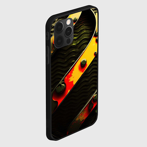 Чехол iPhone 12 Pro Зеленая текстура оранжевые полосы / 3D-Черный – фото 2
