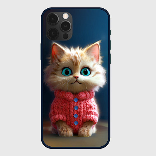 Чехол iPhone 12 Pro Котик в розовом свитере / 3D-Черный – фото 1