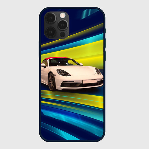 Чехол iPhone 12 Pro Спорткар Porsche в движении / 3D-Черный – фото 1